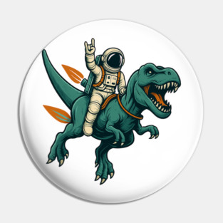 Astronaut Riding T-Rex Dinosaur Funny Space Rocker Kids Shirt Pin