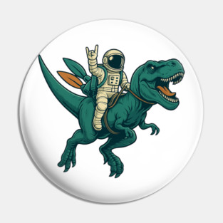 Funny Astronaut Riding T-Rex Dinosaur Rock Space Kids Shirt Pin