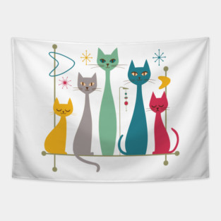 Retro Mid-Century Modern Cats 50s 60s Style Tapestry