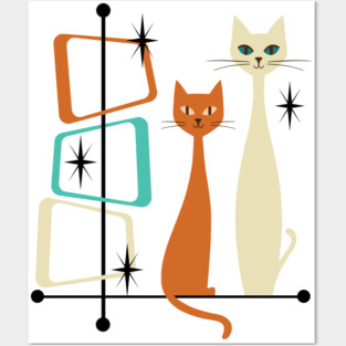 Retro Mid-Century Modern Cats 50s 60s Style Posters and Art