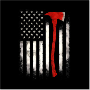 Wildland Firefighter Axe Us Usa American Flag Patriotic Posters and Art