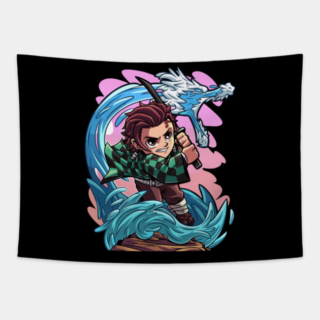 Chibi Tanjiro Water Style - Demon Slayer Tapestry by Otaku Vibes