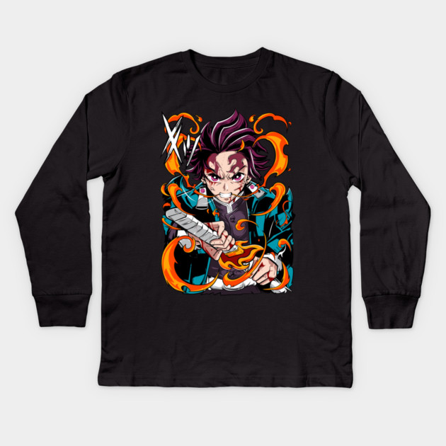 Demon Slayer Tanjiro Kamado Breathing Stance Kids Long Sleeve T-Shirt by Otaku Vibes