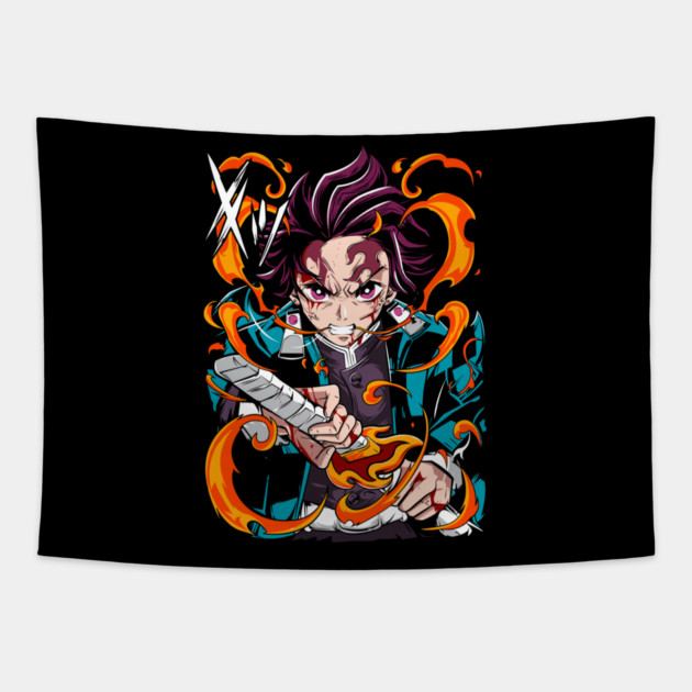 Demon Slayer Tanjiro Kamado Breathing Stance Tapestry by Otaku Vibes