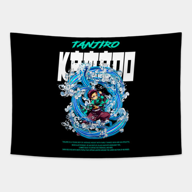 Demon Slayer Tanjiro Kamado Water Breathing Tapestry by Otaku Vibes
