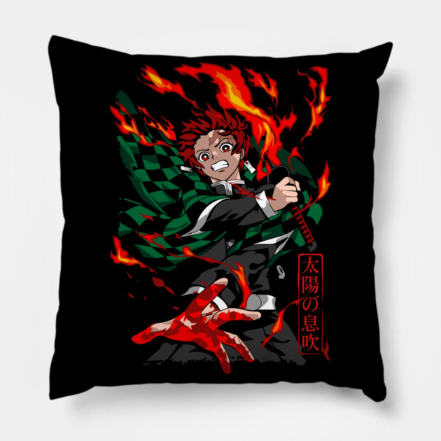Demon Slayer Tanjiro Sun Breathing Form Pillow by Otaku Vibes