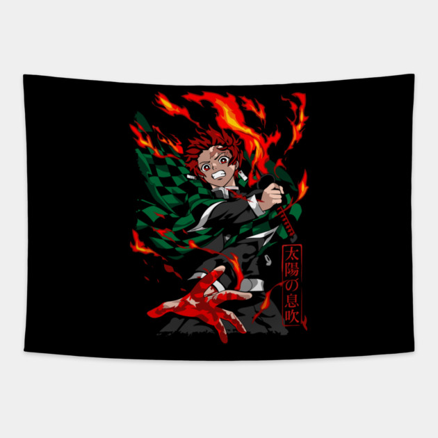 Demon Slayer Tanjiro Sun Breathing Form Tapestry by Otaku Vibes