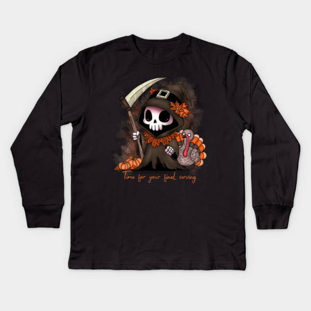 Thanksgiving Grim Reaper Kids Long Sleeve T-Shirt by H. R. Sinclair