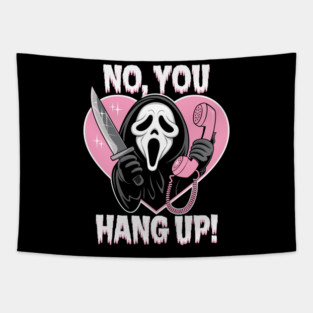 NO, YOU HANG UP - LOVE PINK GHOSTFACE WITH TELEPHONE AND KNIFE Tapestry