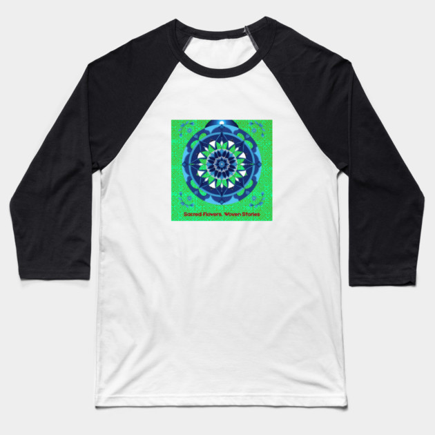 Sacred Flowers, Woven Stories – Green Hmong Tribal Pattern Baseball T-Shirt by Pimcolle