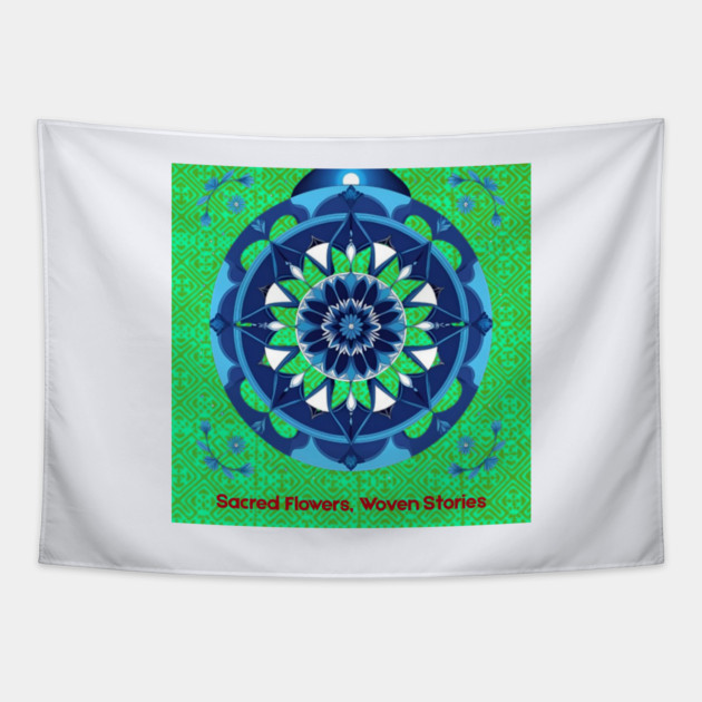 Sacred Flowers, Woven Stories – Green Hmong Tribal Pattern Tapestry by Pimcolle