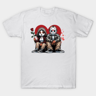 Chicano Valentine Chola Couple, Horror Couple Chicana Valentine, Horror Spanish Valentine, Valentines Old School Cholo T-Shirt