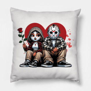 Chicano Valentine Chola Couple, Horror Couple Chicana Valentine, Horror Spanish Valentine, Valentines Old School Cholo Pillow