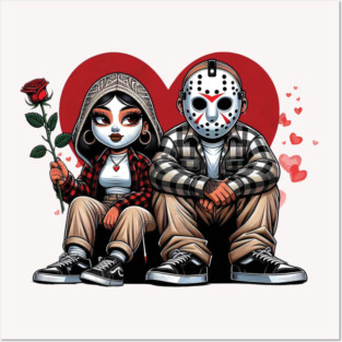 Chicano Valentine Chola Couple, Horror Couple Chicana Valentine, Horror Spanish Valentine, Valentines Old School Cholo Posters and Art