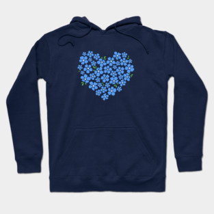 Blue Flower Heart T-Shirt, Floral Heart Graphic, Anime T-Shirt, Blue Moon Weed, Forget-me-not, Nemophila, HimFri, FriHim, Blue Flower Petals Hoodie
