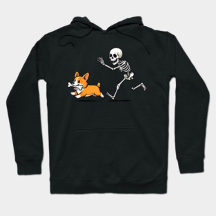 Funny Skeleton Chasing Corgi Halloween Dog Mom Pet Lover Hoodie