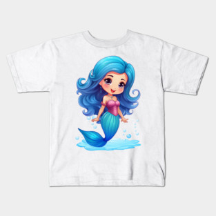 Sweet and Innocent Mermaid with a Colorful Scaly Tail Art Kids T-Shirt