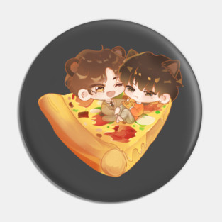 Pizza Party Chibi Anime Boys Couple Sweet Treat Pin
