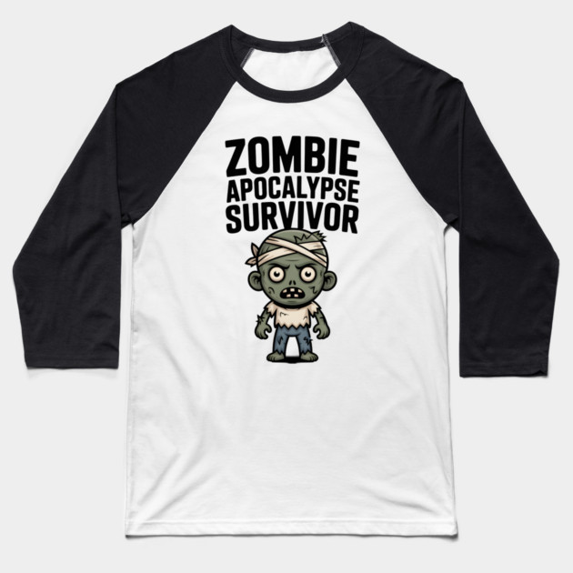 Zombie Apocalypse Survivor Baseball T-Shirt by Frank Ring
