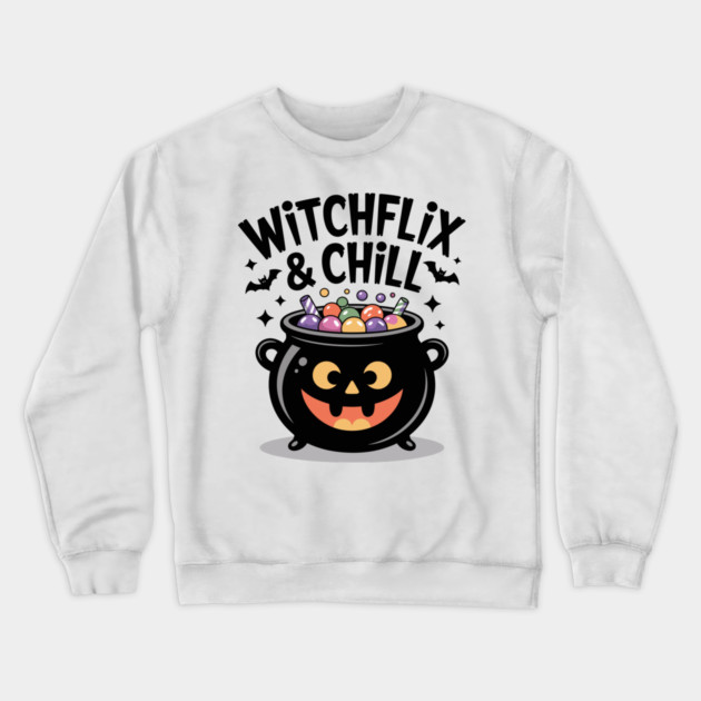 Witchflix and Chill Crewneck Sweatshirt by Frank Ring