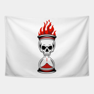 Burning Skull Hourglass Time Tapestry