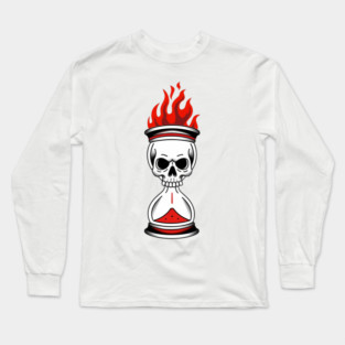 Burning Skull Hourglass Time Long Sleeve T-Shirt
