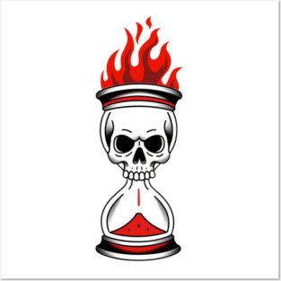 Burning Skull Hourglass Time Posters and Art