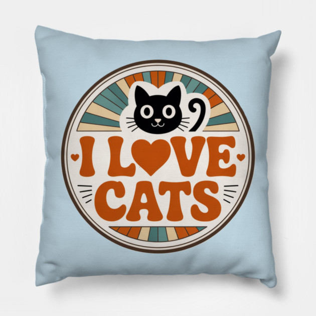 Retro I Love Cats Pillow by Pete the Cat Guy