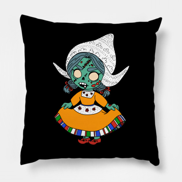 Cute Dutch Zombie Girl Pillow by H. R. Sinclair