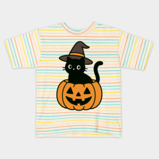Black Cat Pumpkin Witch | Cute Minimalist Halloween T-Shirt Kids T-Shirt