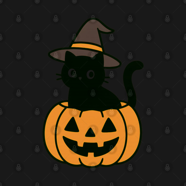 Black Cat Pumpkin Witch | Cute Minimalist Halloween T-Shirt by Demian Stipatio
