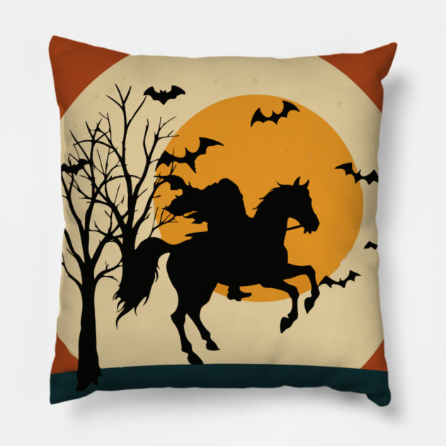 Headless Horseman Halloween Night – Spooky Vintage Silhouette Art Pillow by DonWillisJrArt