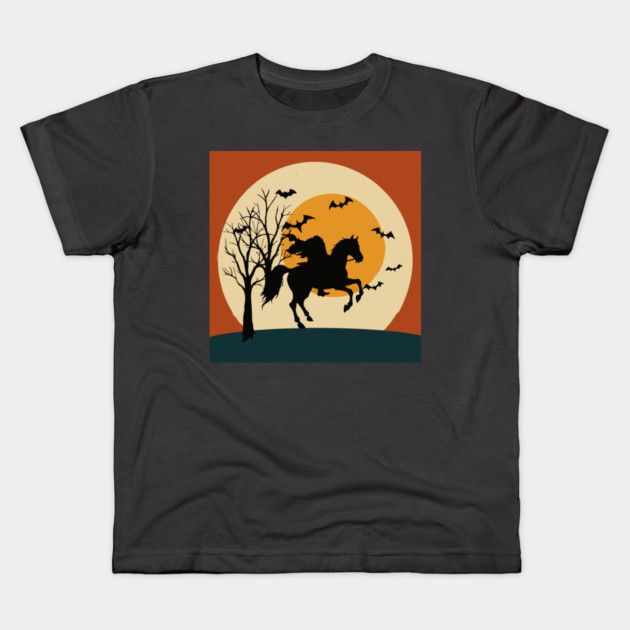 Headless Horseman Halloween Night – Spooky Vintage Silhouette Art Kids T-Shirt by DonWillisJrArt