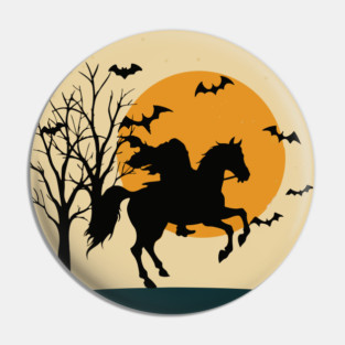 Headless Horseman Halloween Night – Spooky Vintage Silhouette Art Pin