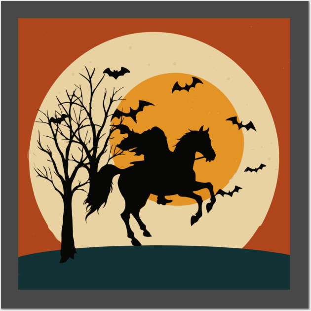 Headless Horseman Halloween Night – Spooky Vintage Silhouette Art Wall Art by DonWillisJrArt