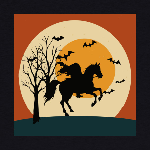 Headless Horseman Halloween Night – Spooky Vintage Silhouette Art by DonWillisJrArt