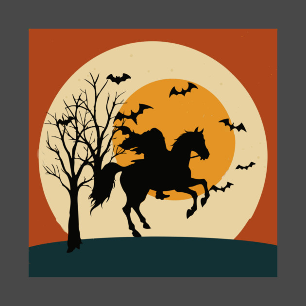 Headless Horseman Halloween Night – Spooky Vintage Silhouette Art by DonWillisJrArt