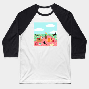 Black Cat Picnic Baseball T-Shirt