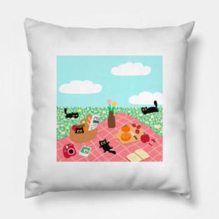 Black Cat Picnic Pillow