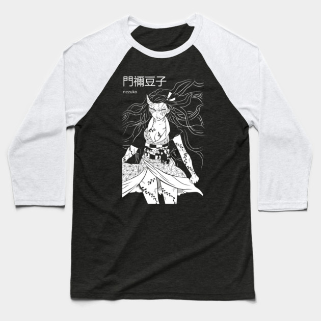 Kimetsu no Yaiba - Nezuko Black and White Baseball T-Shirt by Otaku Vibes