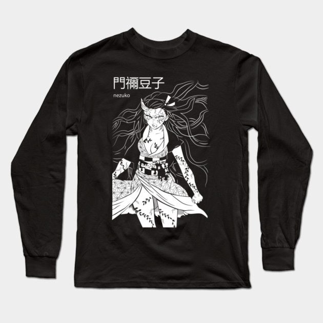 Kimetsu no Yaiba - Nezuko Black and White Long Sleeve T-Shirt by Otaku Vibes