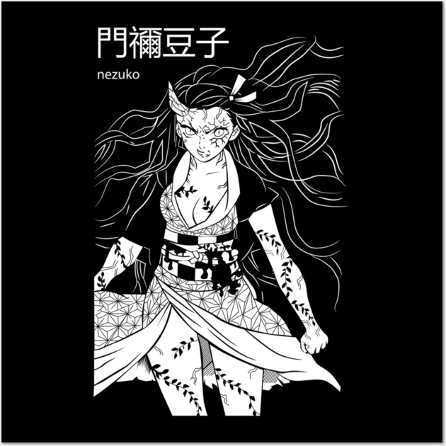 Kimetsu no Yaiba - Nezuko Black and White Wall Art by Otaku Vibes