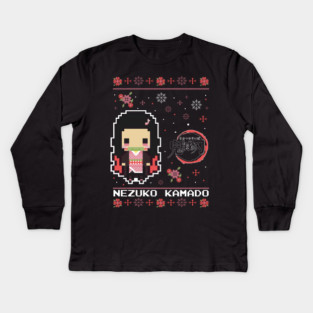 Chibi Nezuko Pixel Style - Kimetsu no Yaiba Kids Long Sleeve T-Shirt
