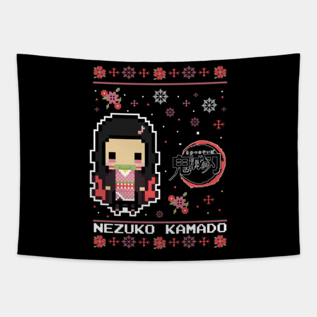 Chibi Nezuko Pixel Style - Kimetsu no Yaiba Tapestry by Otaku Vibes