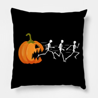 Pumpkin Chasing Skeletons Funny Halloween Design Pillow