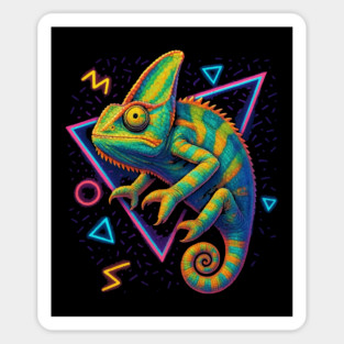 Retro Neon Veiled Chameleon Sticker
