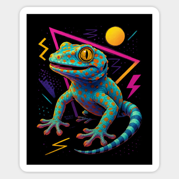 Retro Neon Golden Gecko Magnet by Reptiq's Store