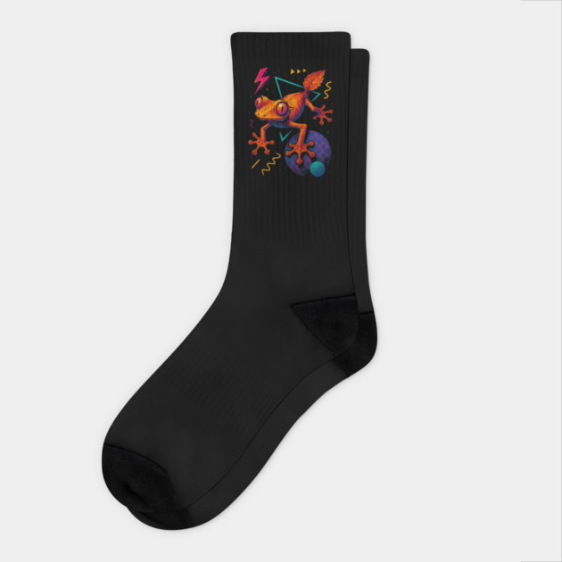 Retro Neon Satanic Leaf Tailed Gecko Socks by Reptiq's Store