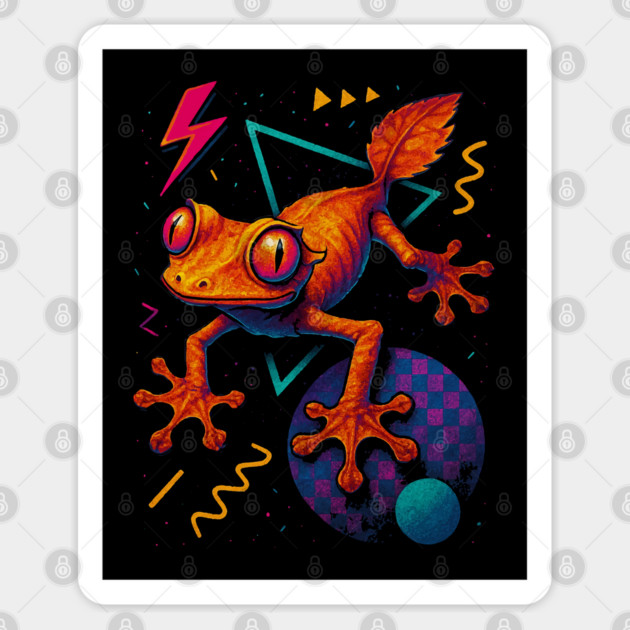 Retro Neon Satanic Leaf Tailed Gecko Sticker by Reptiq's Store
