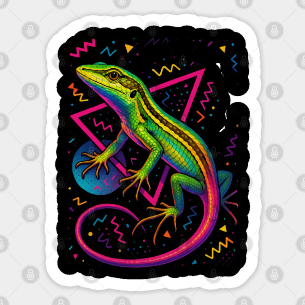 Retro Neon Long Tailed Grass Lizard Sticker by Reptiq's Store